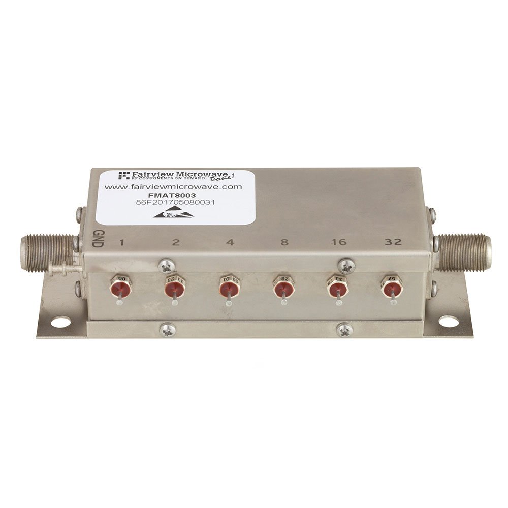 0 to 63 dB 6 Bit Programmable Relay Controlled Step Attenuator With a 1 dB Step F Female Rated To 1 Watt Up To 1,000 MHz