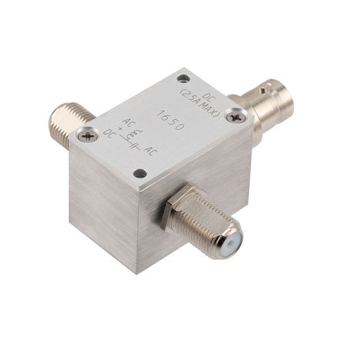 10 MHz To 3 GHz Type F 75 Ohm Bias Tee Rated 2 5 Amps And 100 Volts