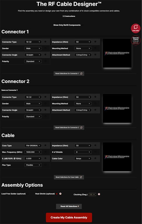 Image of  The Fairview RF Cable Designer interface