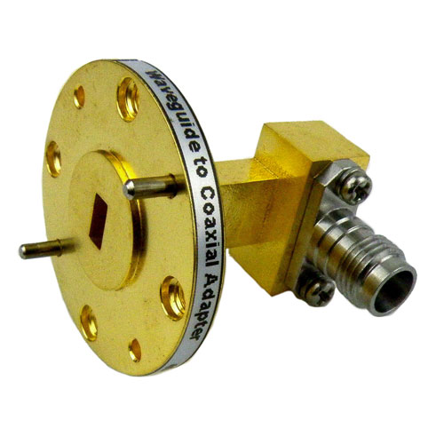 WR-19 to 1.85mm Female Waveguide to Coax Adapter UG-383/U-Mod Round Cover Standard with 40 GHz to 60 GHz U Band in Copper, Gold Fairview Microwave 19AC206