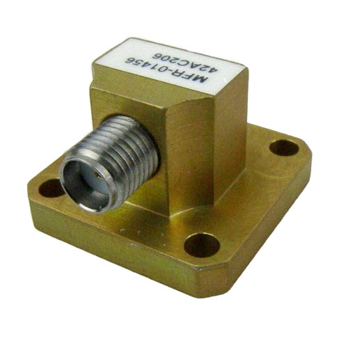 WR-42 to SMA Female Waveguide to Coax Adapter Square Cover Standard with 18 GHz to 26.5 GHz in Aluminum Fairview Microwave 42AC206