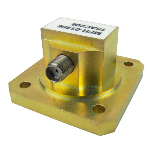 WR-75 to SMA Female Waveguide to Coax Adapter Square Cover Standard with 10 GHz to 15 GHz X-Ku Band in Aluminum Fairview Microwave 75AC206