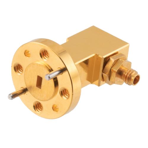 WR-12 to 1.0mm Female Waveguide to Coax Adapter UG-387/U Round Cover Flange with 60 GHz to 90 GHz E Band in Aluminum, Gold Fairview Microwave FM-W12CA001A