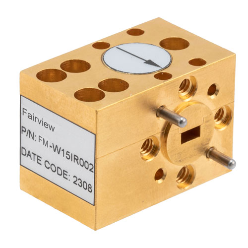 WR-15 Waveguide Isolator with 15 dB min Isolation from 65 GHz to 71 GHz using UG-385/U Cover Flange in Brass Fairview Microwave FM-W15IR002