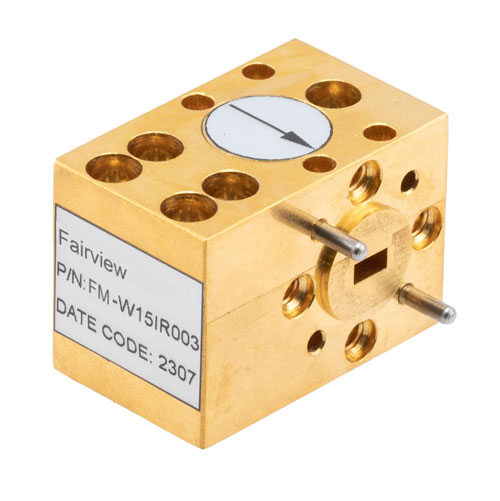 WR-15 Waveguide Isolator with 15 dB min Isolation from 56 GHz to 61 GHz using UG-385/U Cover Flange in Brass Fairview Microwave FM-W15IR003