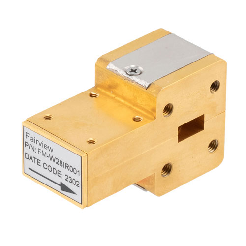 WR-28 Waveguide Isolator with 16 dB min Isolation from 26.5 GHz to 40 GHz using Cover Flange in Brass Fairview Microwave FM-W28IR001