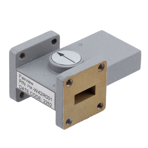 WR-42 Waveguide Isolator with 18 dB min Isolation from 17.6 GHz to 26.7 GHz using Cover Flange in Aluminum Fairview Microwave FM-W42IR001