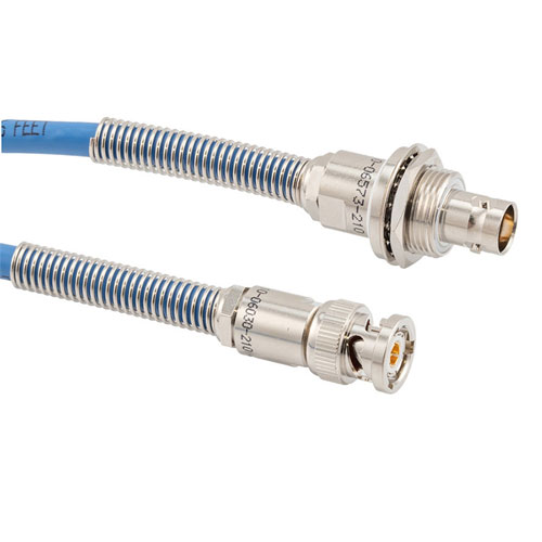 1553 TRB 3-Slot Plug to TRB 3-Lug Jack Bulkhead Insulated Cable 78 Ohm FMBC-30-02001 Coax in 12 Inch with Bend Relief with LF Solder Fairview Microwave FM3MSA00549-12