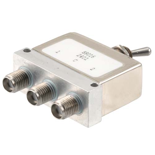 Manual SPDT Toggle Switch from DC to 26.5 GHz, SMA Female, and Rated to 30 Watts Fairview Microwave FM71S9016