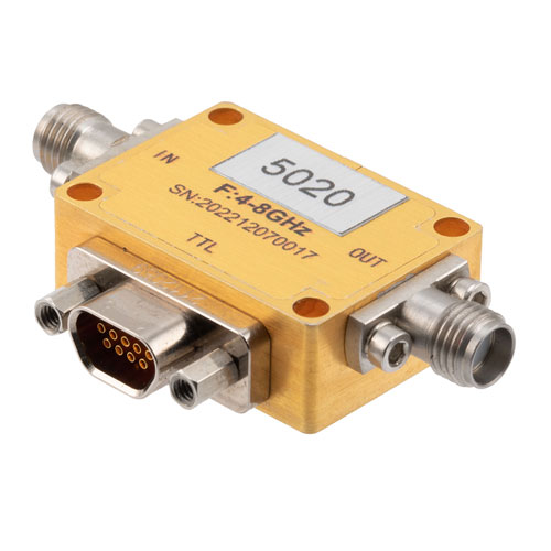 6 Bit TTL Programmable Phase Shifter, 4 GHz to 8 GHz, 360 degree Phase Range, 5.625 degree Control Step Size, +30 dBm Max Pin, SMA Fairview Microwave FM82P5020