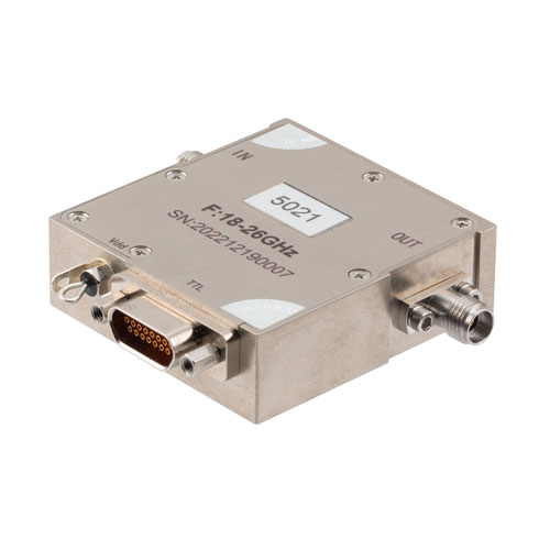 6 Bit TTL Programmable Phase Shifter, 18 GHz to 26 GHz, 360 degree Phase Range, 11.25 degree Control Step Size, +20 dBm Max Pin, 2.92mm Fairview Microwave FM82P5021