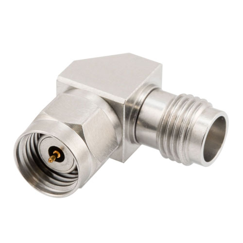 Miter RA 1.85mm Male (plug) to 2.4mm Female (Jack) Adapter, Passivated Stainless Steel Body, 1.35 VSWR Fairview Microwave FMAD1213