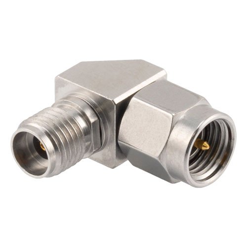 Miter RA 2.92mm Female to 3.5mm Male Adapter with Passivated Stainless Steel Body Fairview Microwave FMAD1222