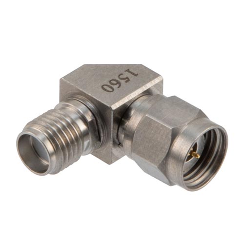 Miter RA 2.4mm Male to 2.4mm Female Adapter with Passivated Stainless Steel Body, DC to 27 GHz Fairview Microwave FMAD1560