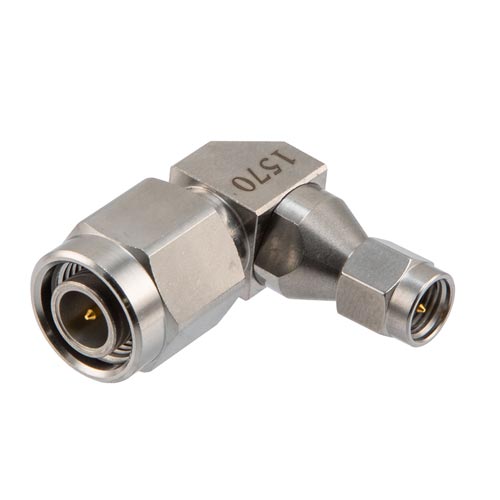 Miter RA SMA Male to TNC Male Adapter with Passivated Stainless Steel Body, DC to 18 GHz Fairview Microwave FMAD1570