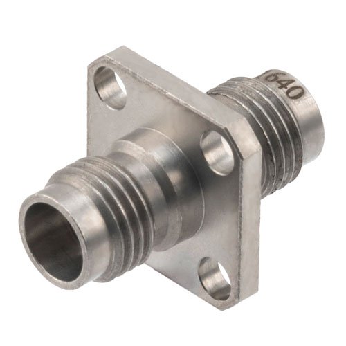 High Temperature Adapter 4 Hole Flange 2.4mm Female to 2.4mm Female, 50GHz VSWR1.2, MIL-STD 348B with Stainless Steel Body Fairview Microwave FMAD1640