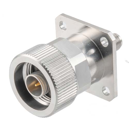 4 Hole Flange SMA Female (Jack) to N Male (Plug) Adapter with Passivated Stainless Steel Body Fairview Microwave FMAD1719