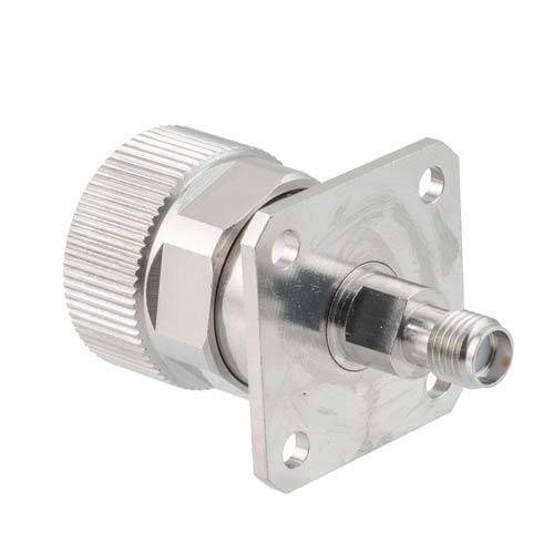 4 Hole Flange SMA Female (Jack) to N Male (Plug) Adapter with Passivated Stainless Steel Body Fairview Microwave FMAD1719