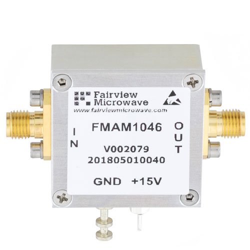 2.5 dB NF Low Noise Amplifier, Operating from 0.01 MHz to 500 MHz with 45 dB Gain, 11 dBm P1dB and SMA Fairview Microwave FMAM1046