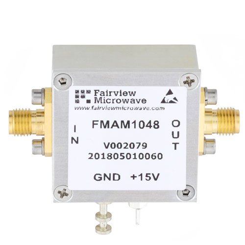 2 dB NF Low Noise Amplifier, Operating from 10 MHz to 800 MHz with 42 dB Gain, 17 dBm P1dB and SMA Fairview Microwave FMAM1048