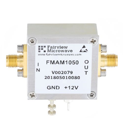 1 dB NF Low Noise Amplifier, Operating from 50 MHz to 1 GHz with 18 dB Gain, 16 dBm P1dB and SMA Fairview Microwave FMAM1050