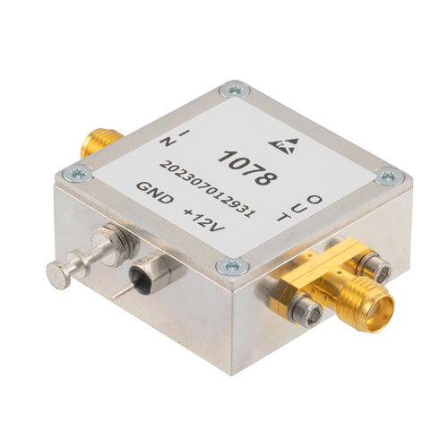 0.6 dB NF Low Noise Amplifier, Operating from 700 MHz to 2700 MHz with 36 dB Gain, 25 dBm P1dB and SMA Fairview Microwave FMAM1078