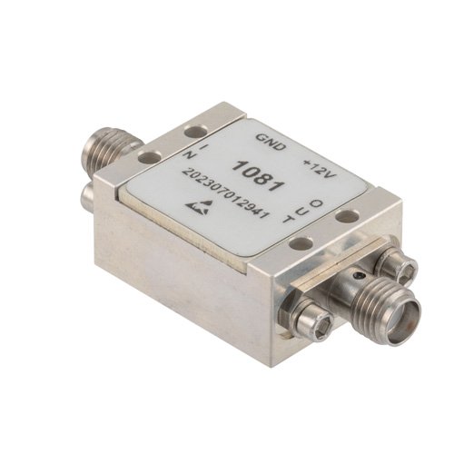 2.1 dB NF Low Noise Amplifier, Operating from 10 MHz to 6 GHz with 18 dB Gain, 20 dBm P1dB and SMA Fairview Microwave FMAM1081