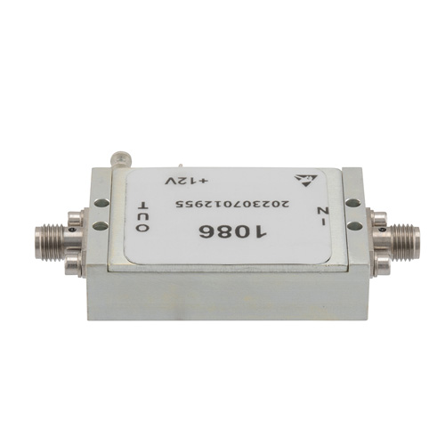 2.0 dB NF Low Noise Amplifier, Operating from 10 MHz to 6 GHz with 39 dB Gain, 23 dBm P1dB and SMA Fairview Microwave FMAM1086