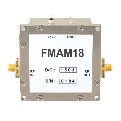 22 dB Gain Block Amplifier Operating From 50 MHz to 2 GHz with 12 dBm P1dB and SMA Fairview Microwave FMAM18