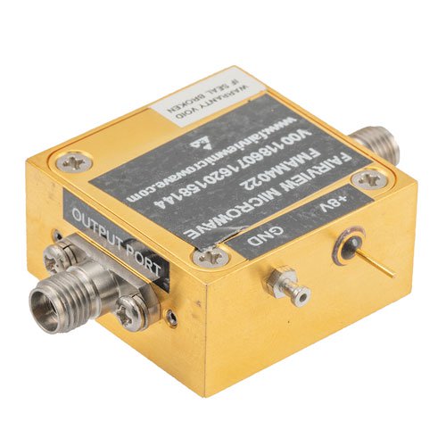 26.5 GHz to 40 GHz, Medium Power Broadband Amplifier with 20 dBm, 30 dB Gain and 2.92mm Fairview Microwave FMAM4022