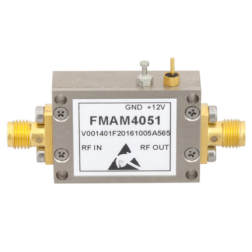 2 GHz to 18 GHz, Medium Power Broadband Amplifier with 16 dBm, 12 dB Gain and SMA Fairview Microwave FMAM4051