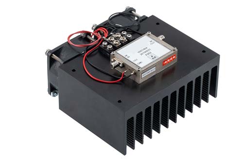 Medium Power Amplifier with Heatsink at 31 dBm P1dB Operating from 100 MHz to 18 GHz with SMA, 6 dB NF Fairview Microwave FMAM4052F