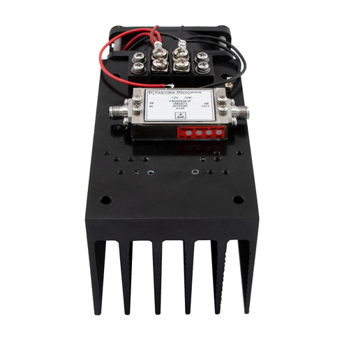 Medium Power Amplifier with Heatsink at 27 dBm P1dB Operating from 8 GHz to 12.4 GHz with SMA Fairview Microwave FMAM4063F