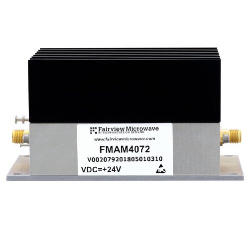 40 dB Gain GaN Power Amplifier at 4 Watt P1dB Operating from 20 MHz to 1 GHz with 44 dBm IP3, 32% PAE, 6 dB NF, SMA, with Heatsink Fairview Microwave FMAM4072