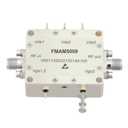 High Power GaAs Amplifier at 6.3 Watt Psat Operating from 5.5 GHz to 9.5 GHz with 47 dBm IP3, SMA Fairview Microwave FMAM5009