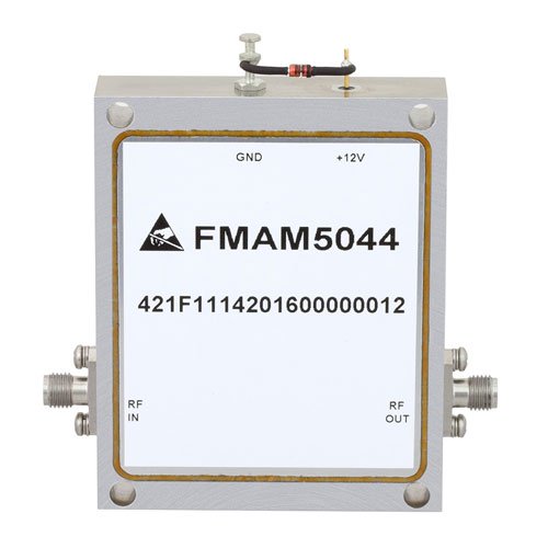 High Power Amplifier at 7 Watt P1dB Operating from 8.5 GHz to 10.5 GHz with 47 dBm IP3, SMA Input, SMA Output and 36 dB Gain Fairview Microwave FMAM5044