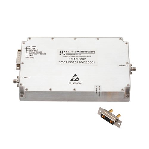 46 dB Gain High Power GaN Amplifier at 40 Watt Psat Operating from 2 GHz to 6 GHz with SMA Fairview Microwave FMAM5067