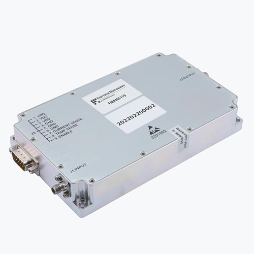 43 dB Gain High Power GaN Amplifier at 20 Watt Psat Operating from 2 GHz to 4 GHz with SMA Fairview Microwave FMAM5119