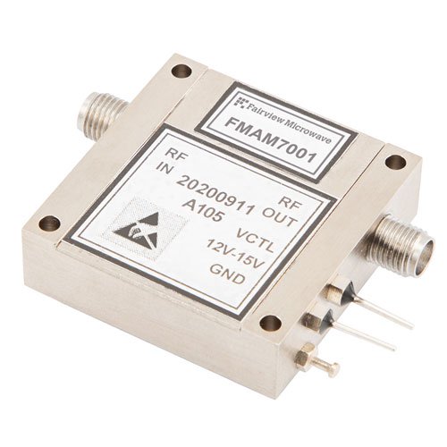 Variable Gain Control Amplifier, 0.5 GHz to 2 GHz, GaAs FET, 40 dB Gain, 20 dB Variable Gain, +15 dBm P1dB, SMA Fairview Microwave FMAM7001