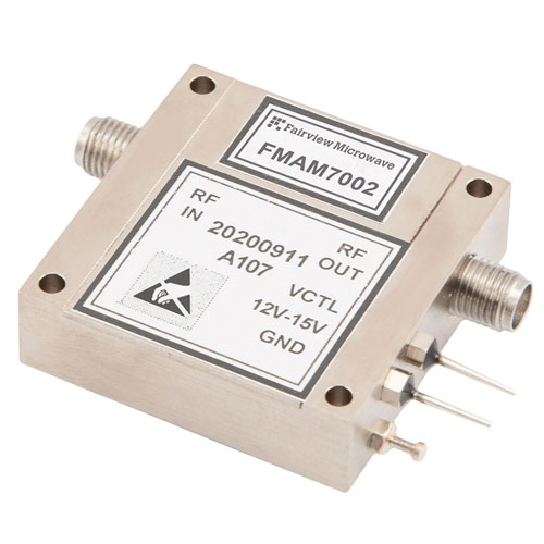 Variable Gain Control Amplifier, 0.5 GHz to 4 GHz, GaAs FET, 40 dB Gain, 20 dB Variable Gain, +15 dBm P1dB, SMA Fairview Microwave FMAM7002