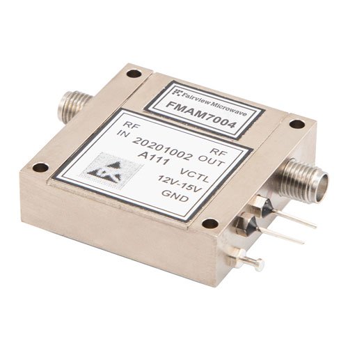 Variable Gain Control Amplifier, 2 GHz to 8 GHz, GaAs FET, 40 dB Gain, 20 dB Variable Gain, +15 dBm P1dB, SMA Fairview Microwave FMAM7004