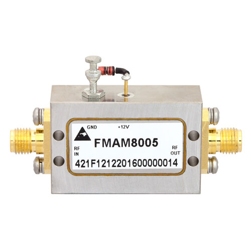 50 dB Gain Block Amplifier Operating From 500 MHz to 2 GHz with 15 dBm P1dB and SMA Fairview Microwave FMAM8005