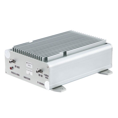 1.25W Psat, 32 dB Gain, 0.5 GHz to 6 GHz, AC Powered Broadband GaAs Power Amplifier with Heatsink, Bench-Top, 110/240VAC, SMA Fairview Microwave FMAMA5093