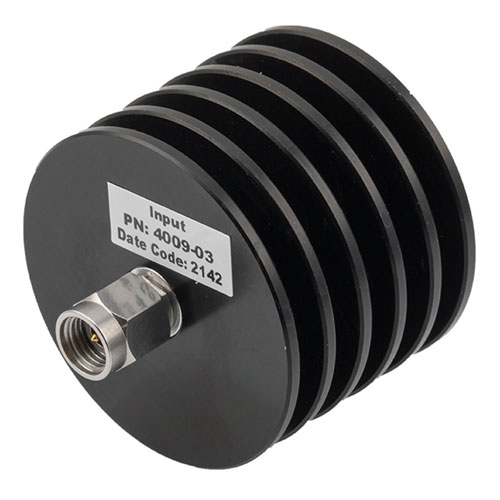 3 dB Fixed Attenuator 2.92mm Male (Plug) to 2.92mm Female (Jack) Up to 40 GHz Rated to 10 Watts, Black Aluminum Heatsink Body, 1.4 VSWR Fairview Microwave FMAT4009-03