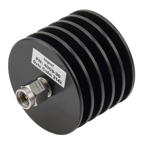 30 dB Fixed Attenuator 2.92mm Male (Plug) to 2.92mm Female (Jack) Up to 40 GHz Rated to 10 Watts, Black Aluminum Heatsink Body, 1.4 VSWR Fairview Microwave FMAT4009-30