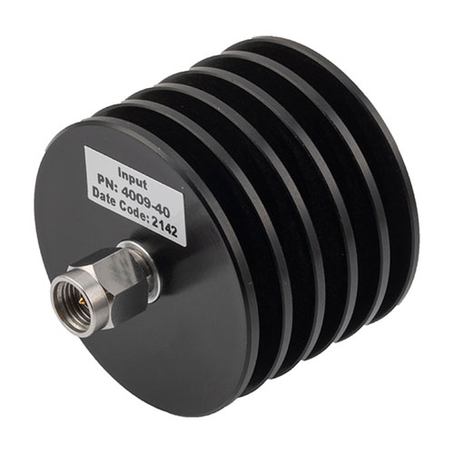 40 dB Fixed Attenuator 2.92mm Male (Plug) to 2.92mm Female (Jack) Up to 40 GHz Rated to 10 Watts, Black Aluminum Heatsink Body, 1.4 VSWR Fairview Microwave FMAT4009-40