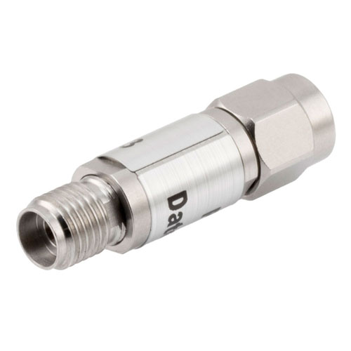 2 dB Fixed Attenuator 2.92mm Male (Plug) to 2.92mm Female (Jack) Up to 40 GHz Rated to 0.5 Watts, Passivated Stainless Steel Body, 1.35 VSWR Fairview Microwave FMAT7429-2