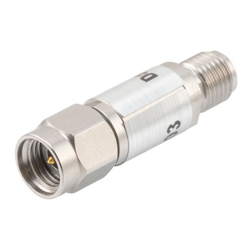 20 dB Fixed Attenuator 2.92mm Male (Plug) to 2.92mm Female (Jack)  40 GHz Rated to 0.5 Watts, Passivated Stainless Steel Body, 1.35 VSWR Fairview Microwave FMAT7429-20