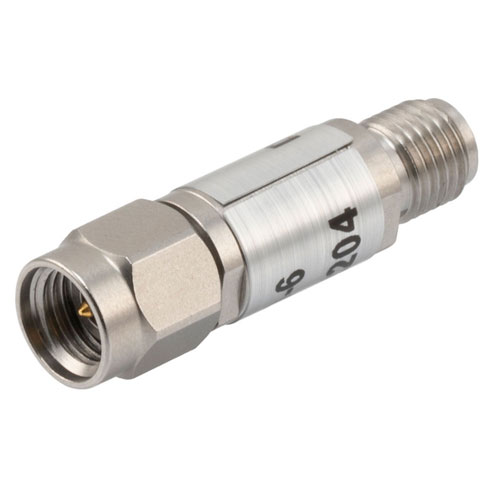 6 dB Fixed Attenuator 2.92mm Male (Plug) to 2.92mm Female (Jack) Up to 40 GHz Rated to 2 Watts, Passivated Stainless Steel Body, 1.35 VSWR Fairview Microwave FMAT7430-6