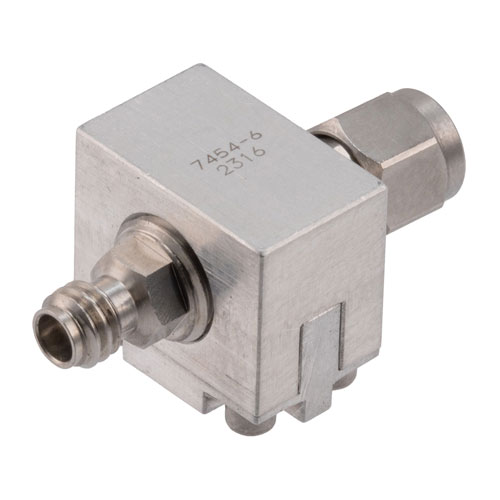 6 dB Fixed Attenuator 1.0mm Male (Plug) to 1.0mm Female (Jack) Up to 110 GHz Rated to 0.5 Watts Passivated Stainless Steel Body 1.8:1 VSWR Fairview Microwave FMAT7454-6